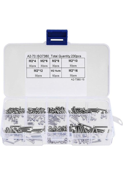 230 Adet M2 304 Paslanmaz Çelik Altıgen Soket Düğme Başlı Cıvata Vidalar Somun Kiti (Yurt Dışından)