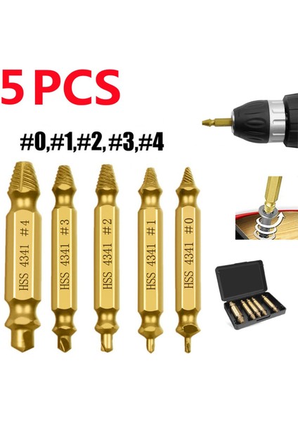 [ayak Izi] 5 Adet Hasarlı Vida Çıkarıcı Matkap Ucu Çift Taraflı Matkap Kırık Vida Cıvata Sökücü Çıkarıcı Alet Takımı Kolayca Saklama Kutusuyla Çıkarın (Yurt Dışından)