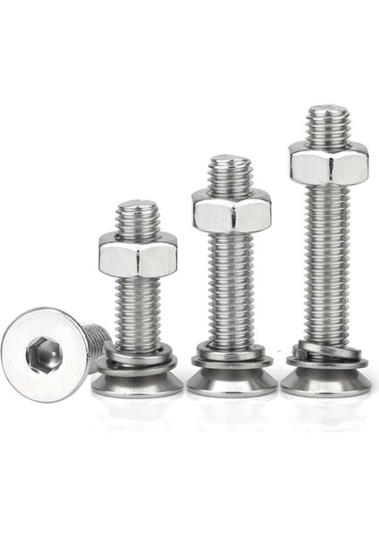 304 Paslanmaz Çelik Havşa Başlı Iç Altıgen Vida Somunu Seti Düz Başlı Cıvata Düz Elastik Conta Kombinasyonu M3M4M5M6M8 (Yurt Dışından)