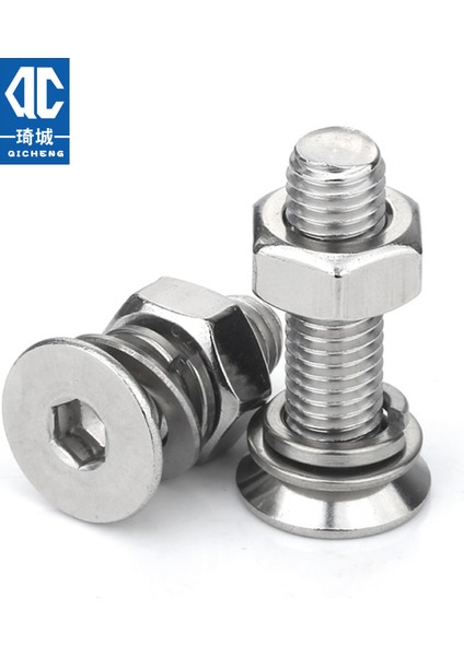 304 Paslanmaz Çelik Havşa Başlı Iç Altıgen Vida Somunu Seti Düz Başlı Cıvata Düz Elastik Conta Kombinasyonu M3M4M5M6M8 (Yurt Dışından) modelleri