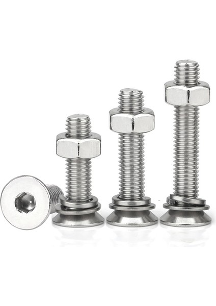 304 Paslanmaz Çelik Havşa Başlı Iç Altıgen Vida Somunu Seti Düz Başlı Cıvata Düz Elastik Conta Kombinasyonu M3M4M5M6M8 (Yurt Dışından) indirimleri