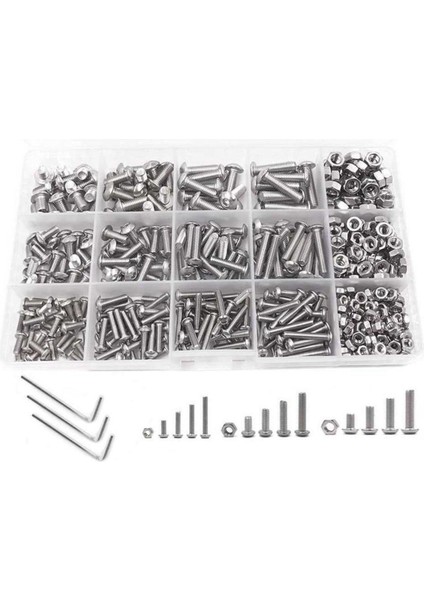 Vida ve Somun Kiti, Makine Vidası ve Somun Kiti, 500 Adet M3 M4 M5 Paslanmaz Çelik Düğme Başlı Altıgen Soket Başlı Cıvata Somunlu Vidalar Çeşitler Kiti + Anahtar (Yurt Dışından)