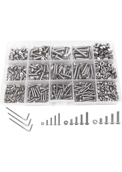 Vida ve Somun Kiti, Makine Vidası ve Somun Kiti, 500 Adet M3 M4 M5 Paslanmaz Çelik Düğme Başlı Altıgen Soket Başlı Cıvata Somunlu Vidalar Çeşitler Kiti + Anahtar (Yurt Dışından)