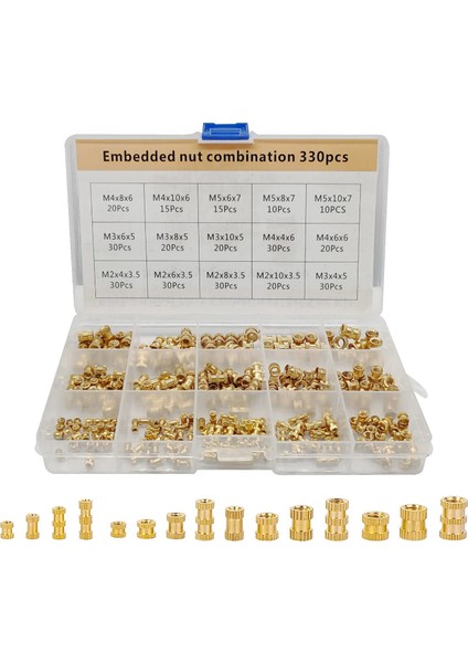 330 Adet Pirinç Dişli Ekleme Somunları M2 M3 M4 M5 Dişi Konu Tırtıllı Somun Ekler Gömme Somun 3D Baskı Parçası (Yurt Dışından)