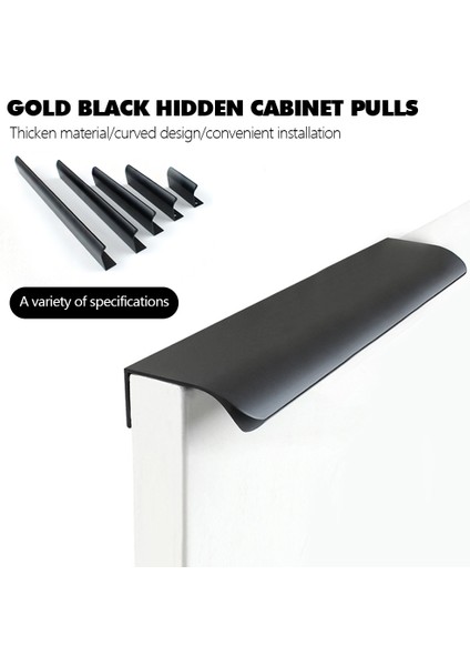 1 Adet Altın Siyah Gizli Dolap Çeker Alüminyum Alaşımlı Mutfak Dolabı Kolları Çekmece Kolları Mobilya Kolu Yatak Odası Donanım (Yurt Dışından)