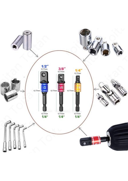 Darbe Sınıfı Elektrikli El Aletleri Sürücü Soketleri Adaptör Uzatma Seti, 3 Adet Hex Shank Matkap Somun Sürücü Ucu Seti + 105 Derece Sağ Açı Sürücü Uzatma Tornavida Matkap Aparatı (Yurt Dışından)