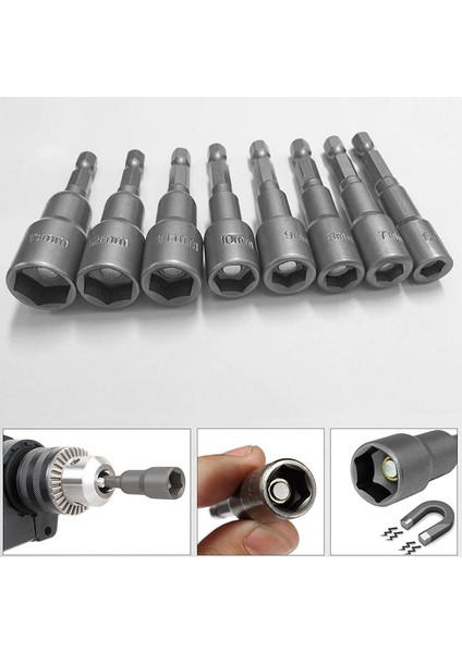 Adet 1/4 Inç Altıgen Somun Sürücü Lokma Seti Matkap Uçları 6 Ila 13MM Adaptör (Yurt Dışından)