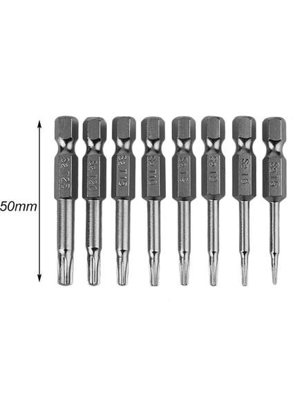8 Adet Manyetik Torx Tornavida Uçları Seti Elektrikli Tornavida 50MM Uzunluk Gümüş (Yurt Dışından)
