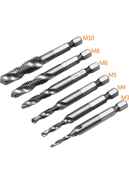 6 Adet M3-M10 Metrik Kombinasyon Matkap Spiral Dişli Tap Bit Seti 4341 Hss 1/4 (Yurt Dışından) fırsatları