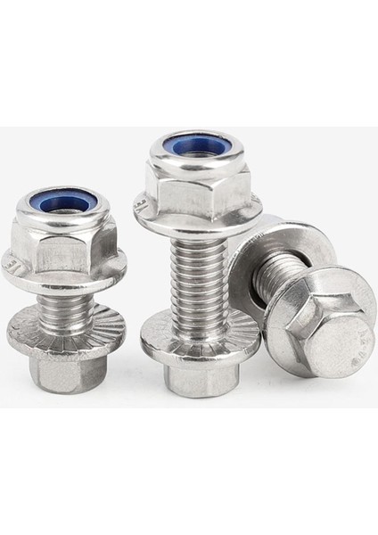 M5M6M8 304 Paslanmaz Çelik Flanş Kaymaz Dış Altıgen Vidalı Flanş Naylon Gevşeme Önleyici Somun Kombinasyonu *8-50 (Yurt Dışından)