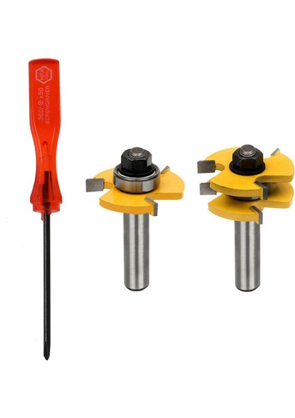 Jınmy- 1x Üç Kanatlı Tornavida Aracı ve 2x Dil ve Oluk Seti, Yönlendirici Ucu Seti, Ahşap Kapı Döşeme 3 Diş Ayarlanabilir (Yurt Dışından)