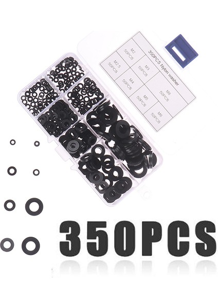 350 Adet M2/m2.5/m3/m4/m5/m6/m8 Siyah Naylon Düz Yıkayıcı Ürün Çeşitliliği Seti Seti Karşılaşma (Yurt Dışından) fiyatları