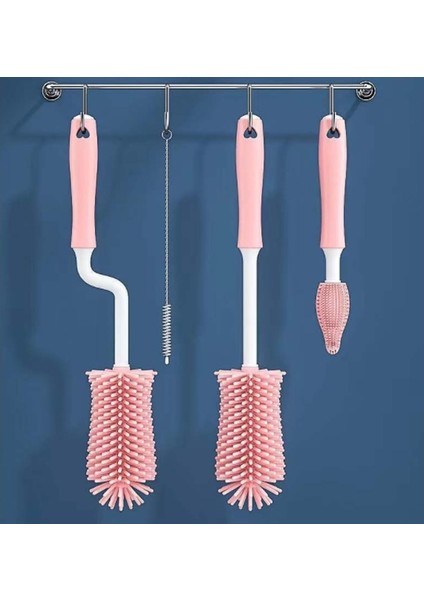 Silikon Şişe Fırçası 360 Derece Döndürme Bebek Emzik Bardağı Meme Temizleme Fırçaları Seti El Yumuşak Kafa Gıda Sınıfı Sulama (Yurt Dışından)