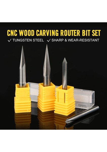 Guangdong Spirit Cnc Freze Uçları Seti 1/4 Şaft, Gravür Ahşap Oyma Freze Ucu 6mm ve 4mm, V-Oluk, Profil Ucu, Tungsten Çelik - 4pcs (Yurt Dışından)