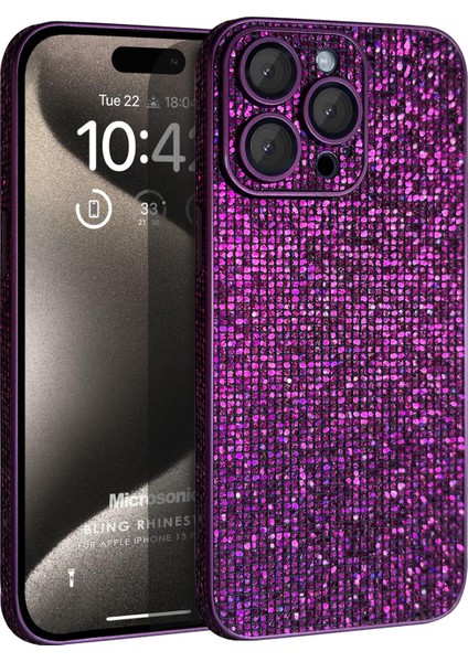 Apple iPhone 15 Pro Kılıf Bling Rhinestones Mor
