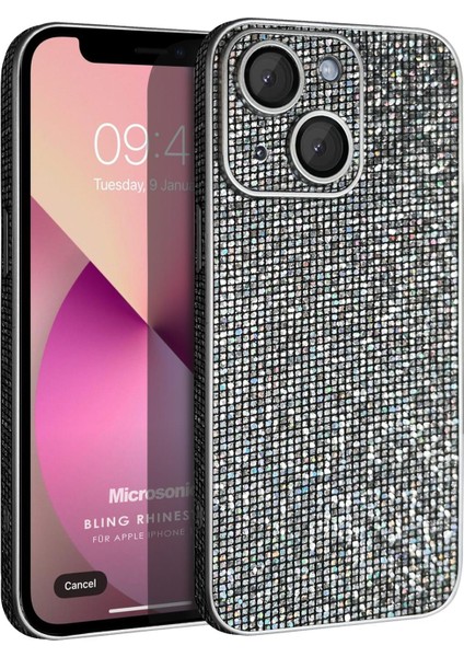 Apple iPhone 14 Kılıf Bling Rhinestones Koyu Gri