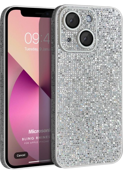 Apple iPhone 14 Kılıf Bling Rhinestones Gümüş