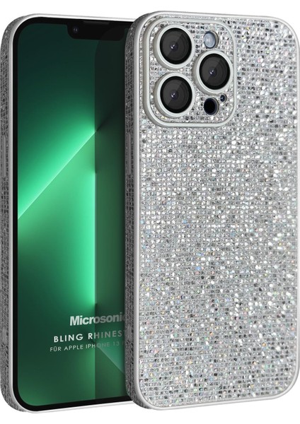 Apple iPhone 13 Pro Kılıf Bling Rhinestones Gümüş