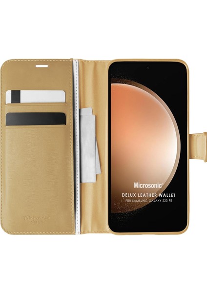 Samsung Galaxy S23 Fe Kılıf Delux Leather Wallet Gold