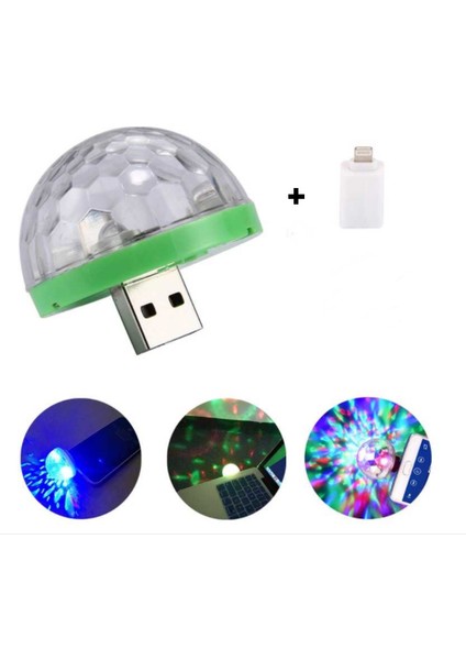 Sese Duyarlı Mini Sihirli Disko Topu 4W LED USB Iphone Mikrofon Uyumlu