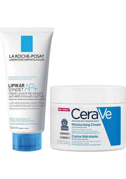 Cerave Nemlendirici Krem 340 G + La Roche-Posay Lipikar Syndet Ap+ Vücut Yıkama Jeli 100 Ml