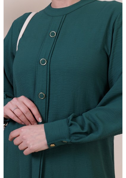 Kadin Buyuk Beden Tesettur Tunik Düğmeli Ayrobin Kumaş modelleri