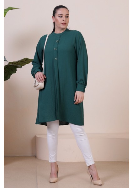 Kadin Buyuk Beden Tesettur Tunik Düğmeli Ayrobin Kumaş fırsatları