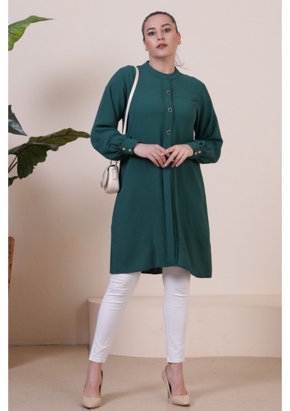 Kadin Buyuk Beden Tesettur Tunik Düğmeli Ayrobin Kumaş indirimleri