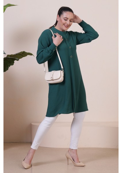 Kadin Buyuk Beden Tesettur Tunik Düğmeli Ayrobin Kumaş
