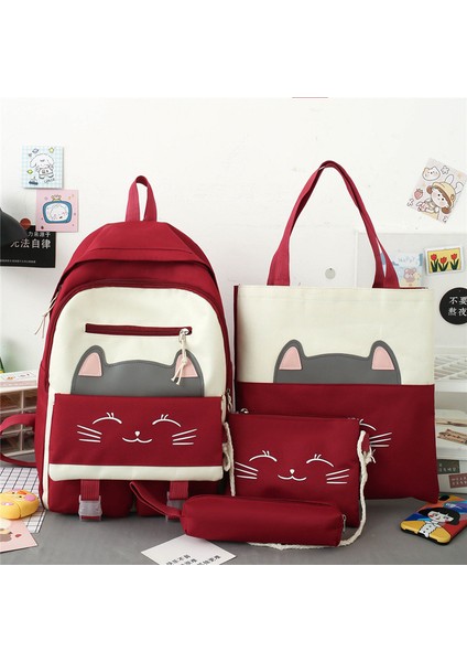 Ortaokul Öğrencileri ve Ilkokul Öğrencileri Kanvas Okul Çantası Dört Parçalı Set Sırt Çantası (Yurt Dışından)