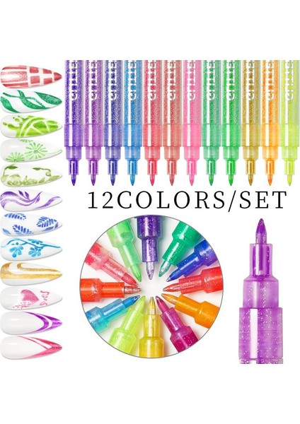 Glitter Metallic Color Nail Art Graffiti Kalem Seti 12 Adet(55334-01) fırsatları