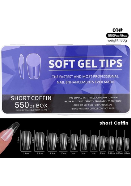 Yeni Nesil Jel Destekli Short Coffin Tips 550 Adet (55564-01)