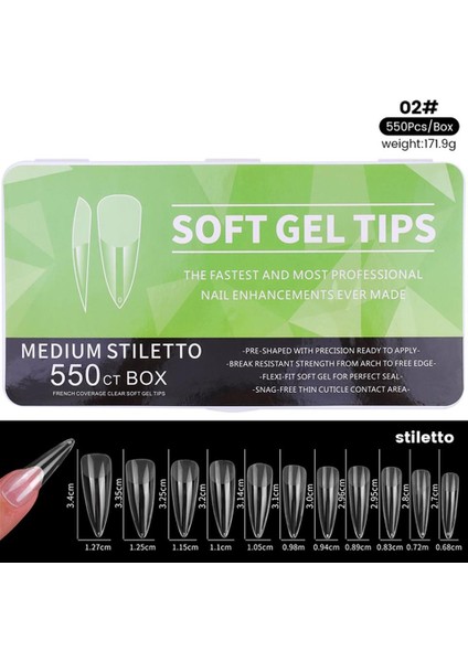 Yeni Nesil Jel Destekli Medium Stiletto Tips 550 Adet (55564-02)