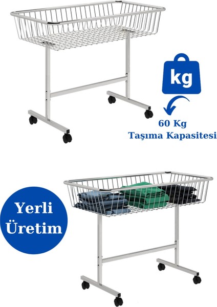 Tekerlekli 50x80x85 Cm Profil Ayaklı Tel Sepet İndirim Sepeti Havuz Sepet Market Sepeti