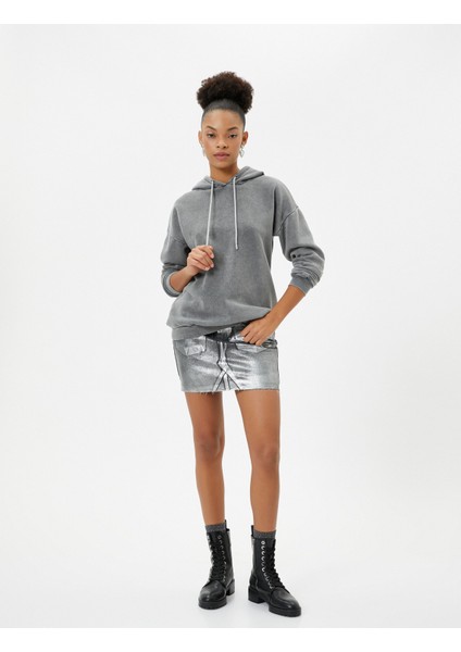 Oversize Kapşonlu Sweatshirt Soluk Efektli Uzun Kollu fiyatları