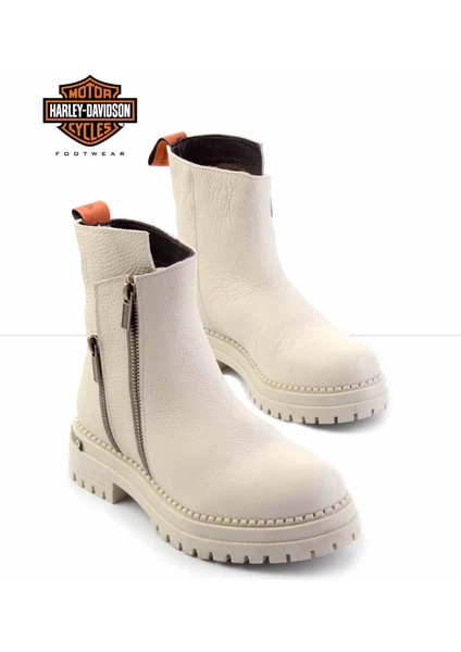 Harley Davidson Beige Hakiki Deri Kadın Bot & Bootie HD0777003903