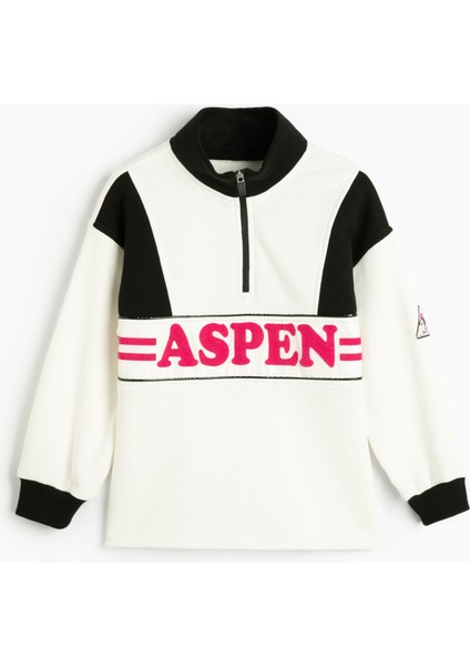 Sweatshirt Dik Yaka Yarım Fermuarlı Uzun Kollu Baskılı Renk Kontrastlı modelleri