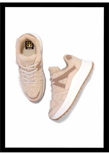 Bej Kürklü Kadın Sneaker K01412200097