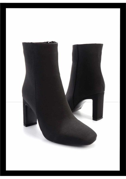 Mat Siyah Saten Kadın Bot & Bootie K02397068438