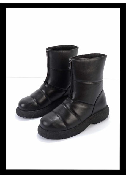 Siyah Hakiki Deri Kadın Bot & Bootie K02513507003