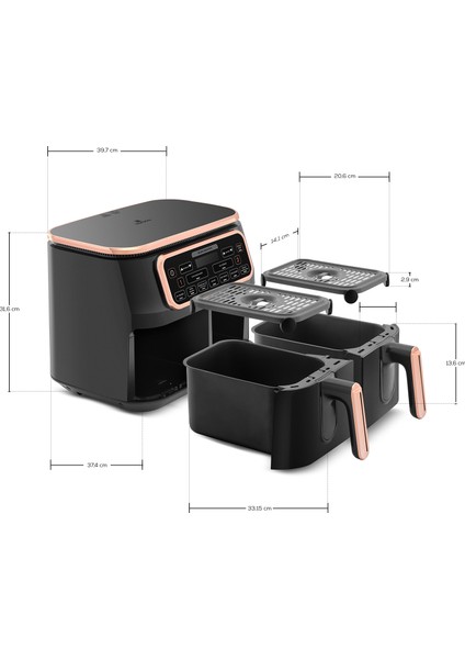 Air Pro Cook Duo Tandır Xxxl 4+4 Litre Airfryer Rosegold 8 Kişilik