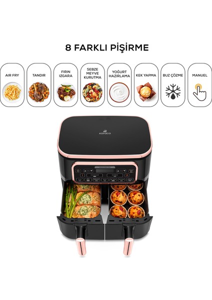 Air Pro Cook Duo Tandır Xxxl 4+4 Litre Airfryer Rosegold 8 Kişilik