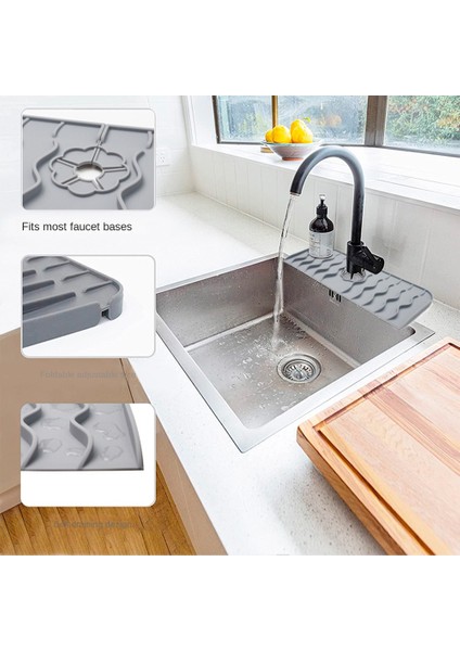 Parça Su Dalgaları Mutfak Musluk Su Tutucu Mat Büyük Lavabo Sıçrama Pedi Gri (Yurt Dışından)