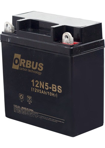12N5-BS 12 VOLT - 5 AMPER ASİT İÇİNDE KARBON MOTOSİKLET AKÜSÜ (120 X 62 X 128 MM) (1.8KG)