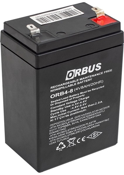 ORBUS ORB4-8 4 VOLT - 8 AMPER AKÜ (68 X 45 X 95 MM)