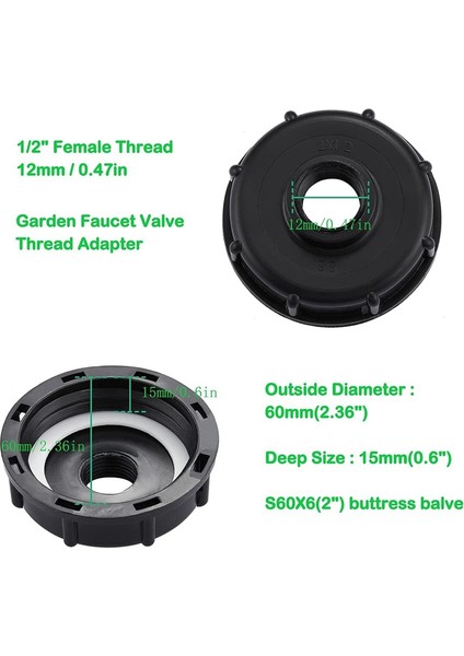 Jdxhlau 275 330 Galon Ibc Bavul Adaptörü 2 Inç + Kurşunsuz Su Kapatma Vanası Musluk (Adaptör 2 Inç Kaba Dişli) (Yurt Dışından)
