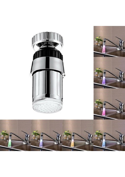 360 Derece Çok Renkli LED Musluk Sıcaklık Sensörü Işık Rgb Değişim Rotasyon Püskürtücü Su Musluğu (Yurt Dışından)