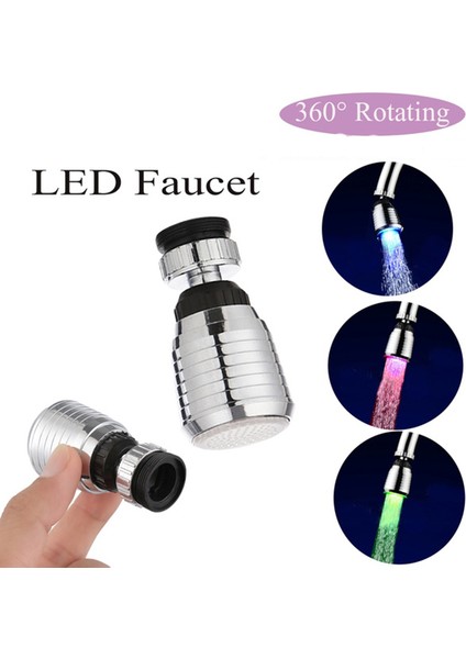 360 Derece Çok Renkli LED Musluk Sıcaklık Sensörü Işık Rgb Değişim Rotasyon Püskürtücü Su Musluğu (Yurt Dışından) fiyatları