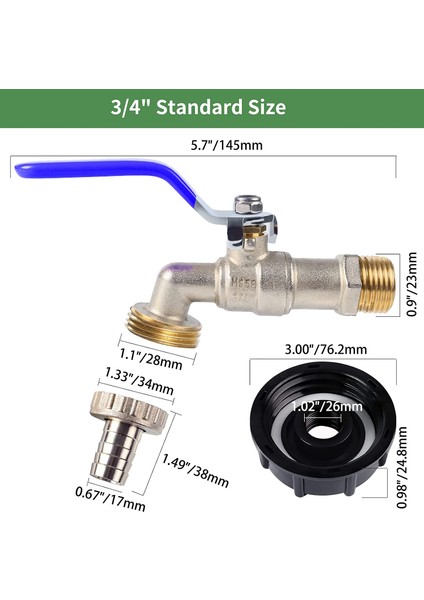 Ibc Konteyner Musluk Aksesuarları 3/4 Inç Pirinç Ibc Tankı Musluk Ibc Tankı Adaptör Vanası S60 x 6 Su Deposu Için Pirinçten Yapılmış Ibc Musluk Ibc Adaptörü (Yurt Dışından)