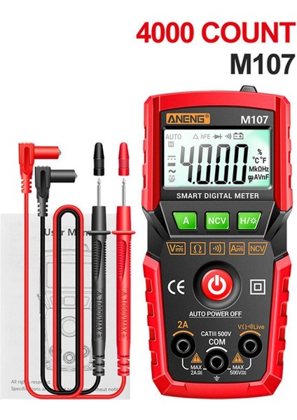 Aneng M107 Akıllı Dijital Multimetre 4000 Sayım Ac/dc Gerilim Akım Mini Metre Arkadan Aydınlatmalı (Yurt Dışından)